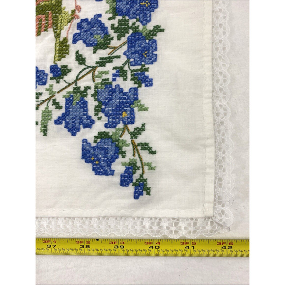Two Hummingbird‎ Floral Embroidered Table Runners White Cotton Lace Trim - Picture 8 of 10